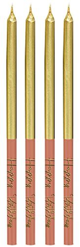 Folat 68503 Golden Dusk 16 stuks lange kaarsen met houders voor verjaardag, bruiloft, feest, taartdecoratie, roze, 12,5 cm