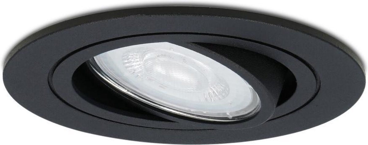 HOFTRONIC Miro - Kantelbare inbouwspot - LED - Rond zaagmaat 75mm - Zwart - Dimbaar - 5 Watt - 350 lumen - 230V - 6400K Daglicht wit - Verwisselbare GU10 - Plafondspots - Inbouwspot voor binnen -