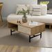 Hanah Home Stijlvolle koffietafel met metalen frame, eiken en travertine afwerking, 90 x 54 x 38,6 cm, 100% melamine gecoat, 18 mm dik, modern marmerdesign voor woonruimtes