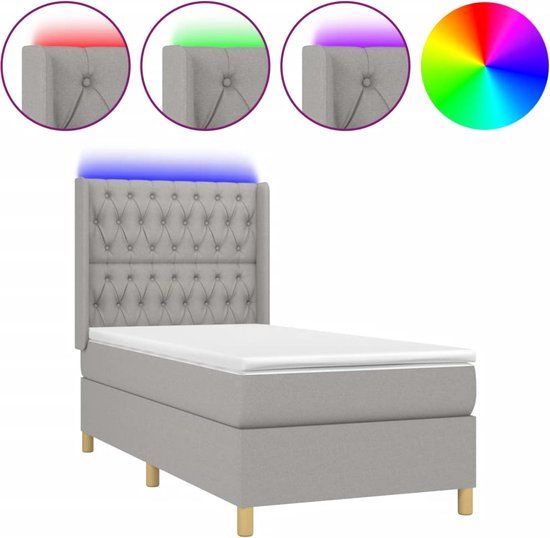 vidaXL Boxspring met matras en LED stof lichtgrijs 90x190 cm