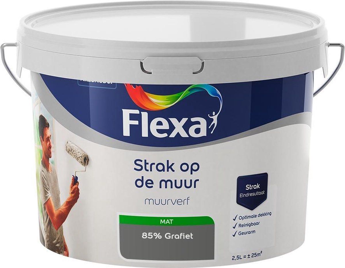 FLEXA Strak op de muur Muurverf Mengcollectie 85% Grafiet 2,5 liter