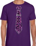 Bellatio Decorations Verkleed T-shirt heren - panterprint stropdas - paars - foute party - carnaval S