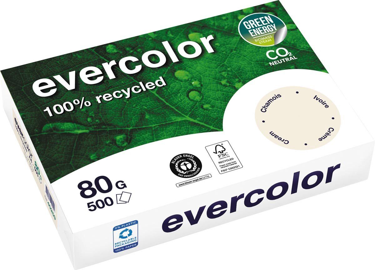 Clairefontaine Evercolor gekleurd gerecycled papier, A4, 80 g, 500 vel, ivoor