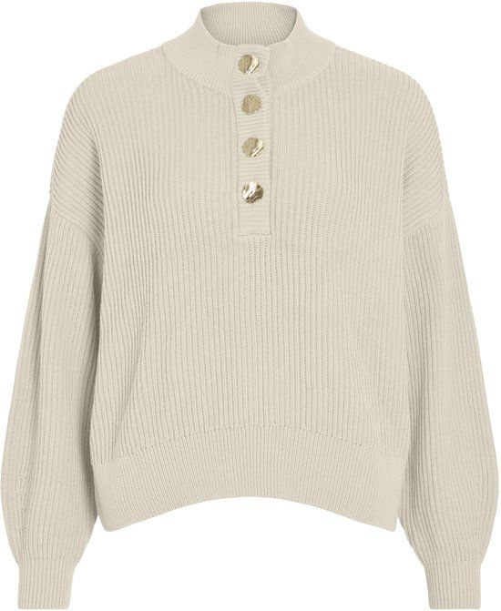 VILA VICHING CREW NECK L/S KNIT TOP - NOOS gebreide trui met ronde hals van biologisch katoen in de kleur Birch, maat L