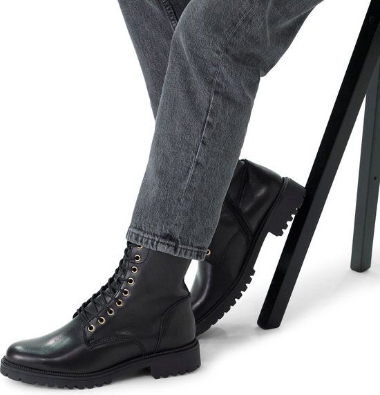 No Stress Dames Zwarte Leren Veterlaarsjes Maat 37