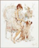 Lanarte Borduurpakket - Meisje op stoel met hond - 39 x 49cm