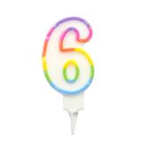 Homéa Birthday Candle Number 6 with Plastic Holder, H 7.8 cm, Multicolored