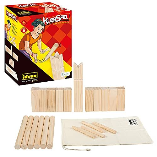 Idena Nordmann Kubb Spel - Tuin, Park & Strand - 10 Kubbs, 6 Werphout, Koning & Tas