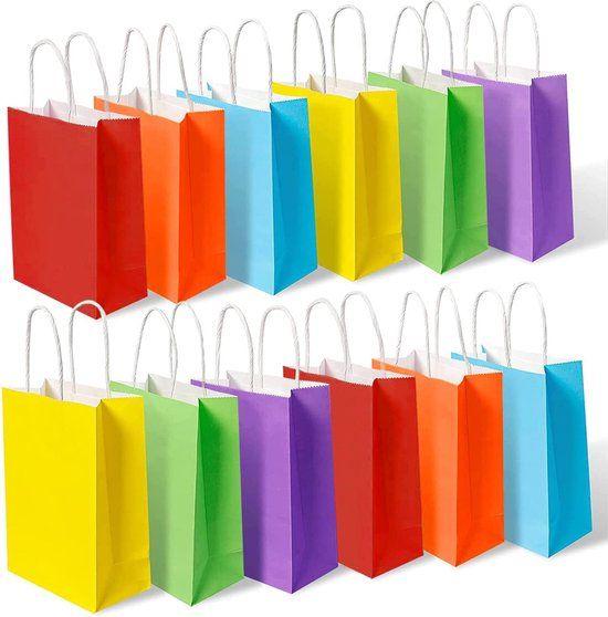 Partizzle 24x Paper Treat Bags - Candy Bags for Kids - Party Favor Bags Birthday - Small Toy Gift Bags - Carnival Candy Party Favors Fidget Toys Treat Bags - 21x15 cm