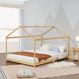 [en.casa] Kinderbed in de vorm van een huis, hutje voor de kinderkamer, robuust, met lattenbodem, bamboe, 140 x 200 cm, natuur