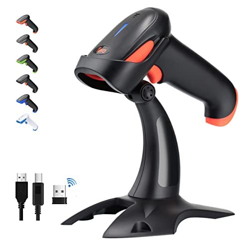 Tera Barcodescanner 2D 1D 3 in 1 barcodescanner Wireless 2,4 GHz/Bluetooth/USB kabelgebonden lijncode scanner met 2000 mAh batterij /2 m kabel/super stabiele standaard, HW0002