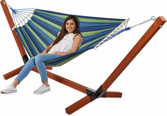 Viking Choice Hangmat met standaard - geimpregneerd hout - tot 300 kg - blauw/groen