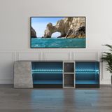 Meerveil Led-tv-staandkast, spaanplaat van E1-kwaliteit, gehard glas, zwart en grijs, 140 x 45 x 37,5 cm (b x h x d)