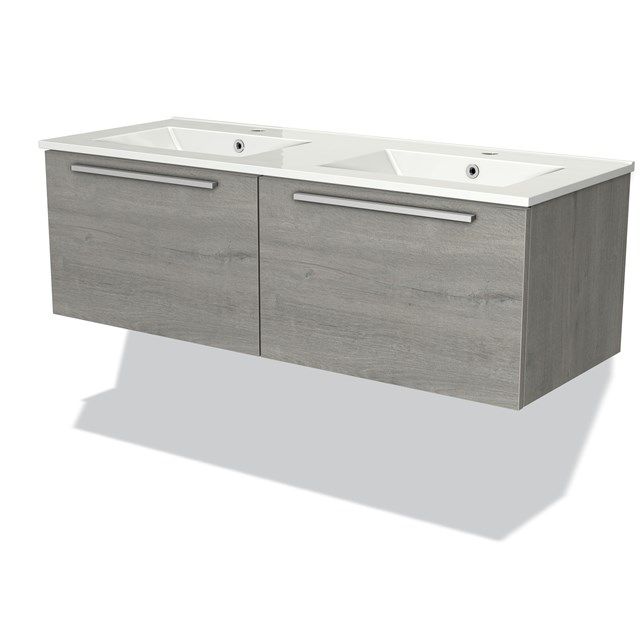 Maxaro Badkamermeubel 120cm Modulo Grijs Eiken 2 Lades Vlak Wastafel Keramiek