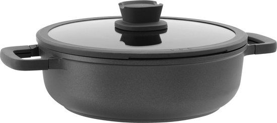 BergHOFF LEO Sauteerpan antikleef met dubbele handgreep en deksel Stone+ - Ø 28cm - Grijs