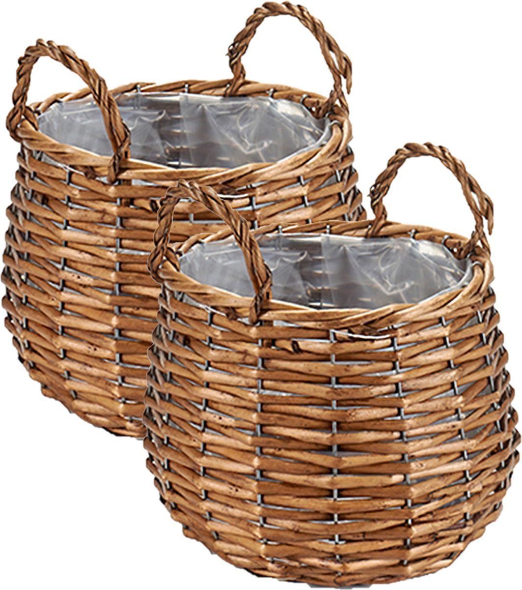 Ibergarden Set van 2 plantenbak manden - gevlochten riet - 23x23x15 cm - bruin