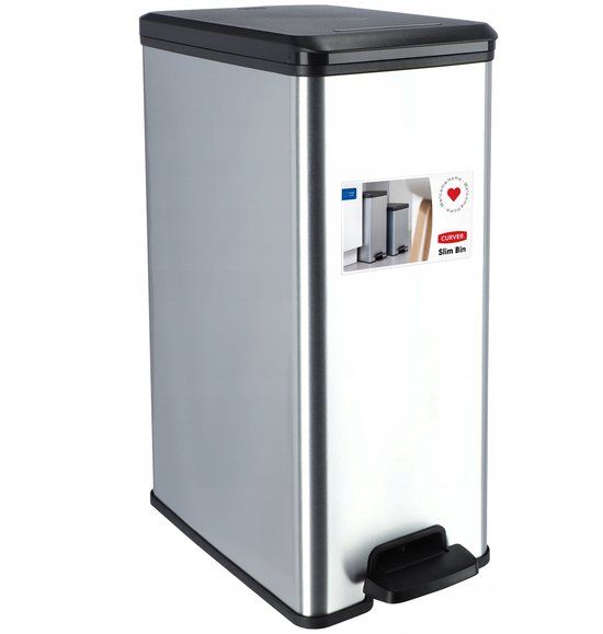 Curver Slim Bin - 40L - Zwart/Zilver - Vierkant