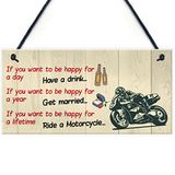 RED OCEAN Happy Life Motorfiets Grappige Motor Man Cave Hangende Plaquette Garage Gift Sign
