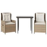 VidaXL 3-delige Tuinset met Kussens, Beige, Polyrotan