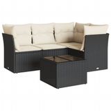 VidaXL Loungeset 5-delig met kussens, polyrotan, zwart
