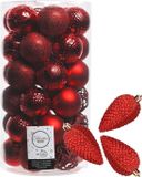 Bellatio Decorations Kaemingk B.V. Kerstballen en dennenappel ornamenten - 41 stuks - Kunststof - Rood