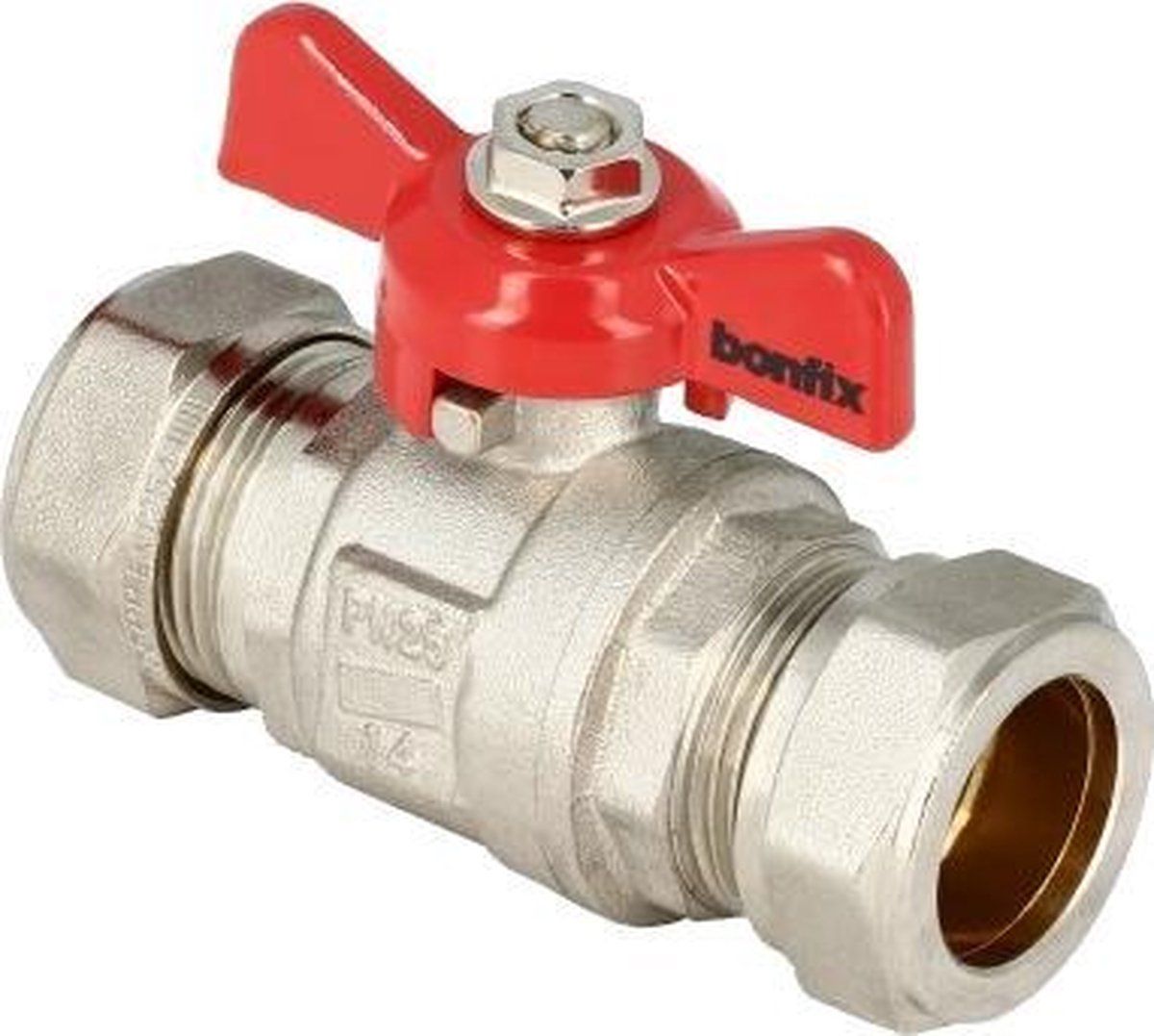 Bonfix messing kogelkraan met vlindergreep en knelfitting 22mm FF