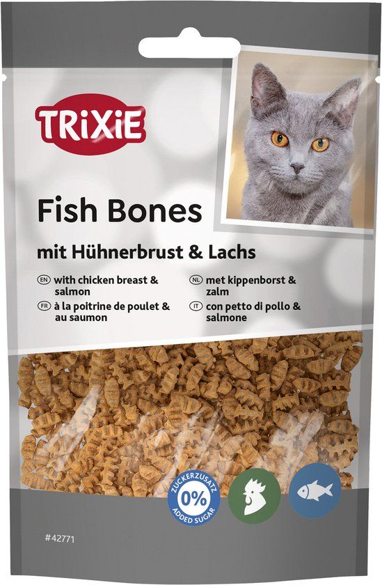 Trixie Kattensnack Trixie Fish Bones - Krokante Snacks met Kippenborst en Zalm - 50g
