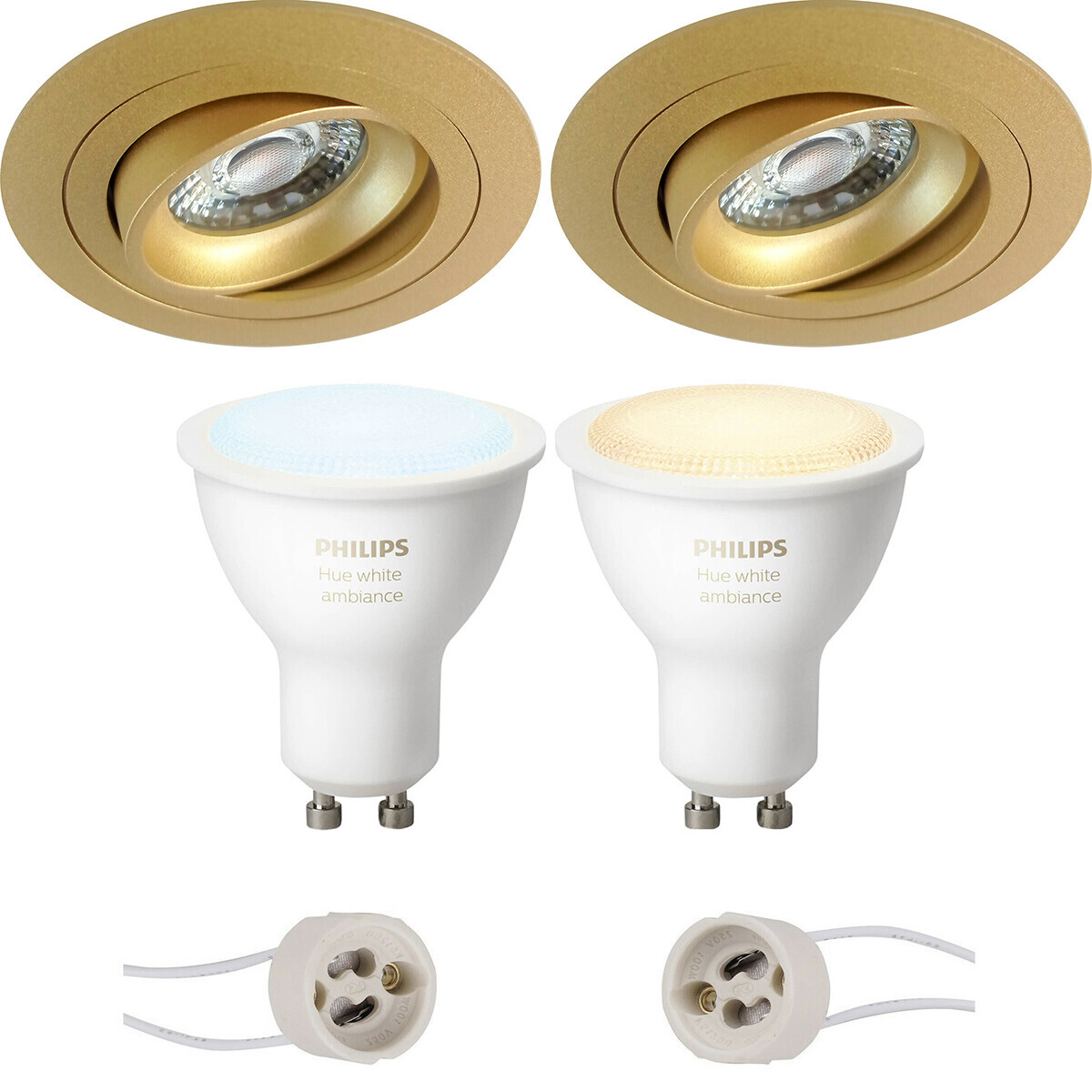 BES LED Pragmi Alpin Pro - Inbouw Rond - Mat Goud - Kantelbaar - Ø92mm - Philips Hue - LED Spot Set GU10 - White Ambiance - Bluetooth