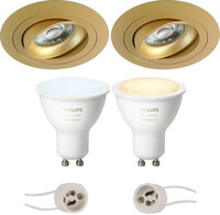 BES LED Pragmi Alpin Pro - Inbouw Rond - Mat Goud - Kantelbaar - Ø92mm - Philips Hue - LED Spot Set GU10 - White Ambiance - Bluetooth