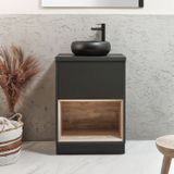 Hudson Reed Hoxton meuble lavabo 60cm étagère ouverte noir gris avec éclairage LED et lavabo à poser rond graphite