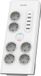 Philips 6-Way Multi-socket Adapter with Surge Protection, White, 6 Outlets, with Grounding, On/Off Switch, 4 USB Ports