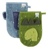 TRIXIE Badsponsje voor baby's Sponshandschoen Blauw, Groen Katoen 2 stuks