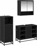 vidaXL Ensemble d'accessoires de salle de bain, 3 pièces, noir, aspect chêne, fibre de bois