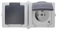 Kopp 137156005 Stopcontact met midden-beveiliging, 2-voudig met klapdeksel en verhoogde contactbescherming, AP-FR Nautic grijs