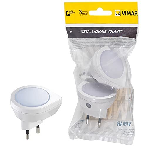 Vimar FP33101 led-nachtlampje, 2 stuks, automatisch in- en uitschakelen, ingebouwde schemering, stroomvoorziening 220-230 V ~ 50/60 Hz
