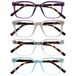 OPULIZE KOI Leesbrillen 4-Pack - Groot Rechthoekig Montuur - Paars-Grijs-Helder-Aqua - Heren Dames - Veerscharnieren - RRRR50-57CQ - +2.00