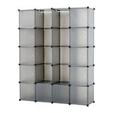 Baroni Home Ruimtebesparende kledingkast, 20 vakken, kast met stapelbare vakken, organizer van kunststof voor slaapkamer, inloopkast, matgrijs, 147 x 37 x 183 cm