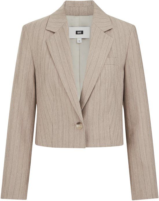 WE Fashion Dames regular fit cropped blazer met krijtstreep