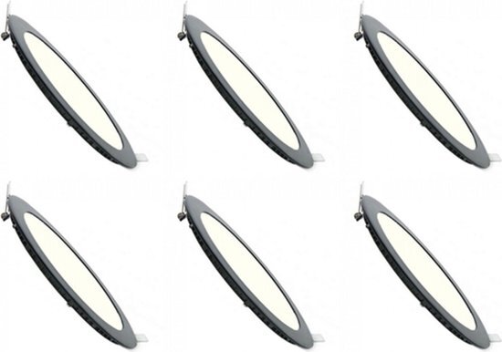 BES LED LED Downlight Slim 6 Pack - Inbouw Rond 6W - Dimbaar - Natuurlijk Wit 4200K - Mat Zwart Aluminium - Ã˜120mm