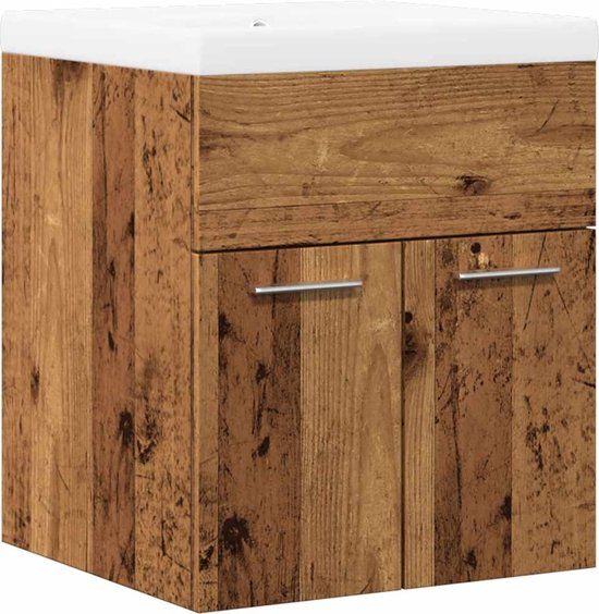 vidaXL 2-delige Badkamermeubelset bewerkt hout oud houtkleurig
