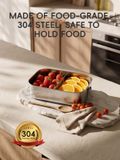 PURE COOK Boîte à bento Acier inoxydable 304 Double compartiment divisé Boîte alimentaire avec fermeture à clip Préparation de repas Récipient réutilisable Lavable au lave-vaisselle 18 cm (7 in) (avec couvercle verrouillable)