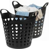 Excellent Houseware Flexibele wasmand - 2x - zwart - 26 liter - kunststof - 40 x 41 cm