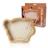 Fisura – Houten spaarpot kind in de vorm van een varkentje. Transparante spaarpot origineel voor munten en biljetten. Hout en acryl. Origineel cadeau voor kinderen. 22,5 x 16 cm