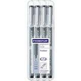 STAEDTLER Pigment Liner 308 Fineliner – zwart, box van 4, 0,1–0,7 mm