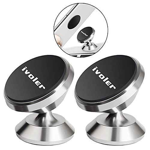 ivoler Telefoonhouder Auto [2 Stuks] 360 °Gratis Rotatie Universeel Magnetisch Dashboard Phone houder Mini Auto Houder Compatibel met Sony, Samsung, Nokia, Huawei alle telefoons of GPS apparaten- Zilver