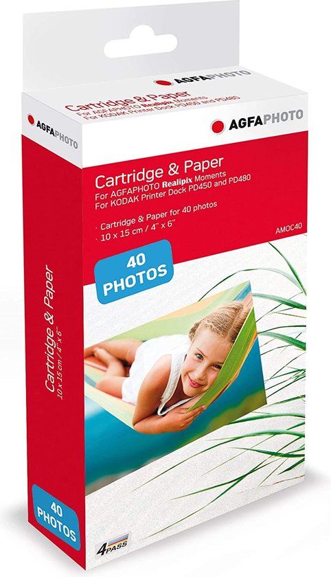 AgfaPhoto AMOC40 Cartridge en papier voor fotoprinter - 10 x 15 cm - Zwart