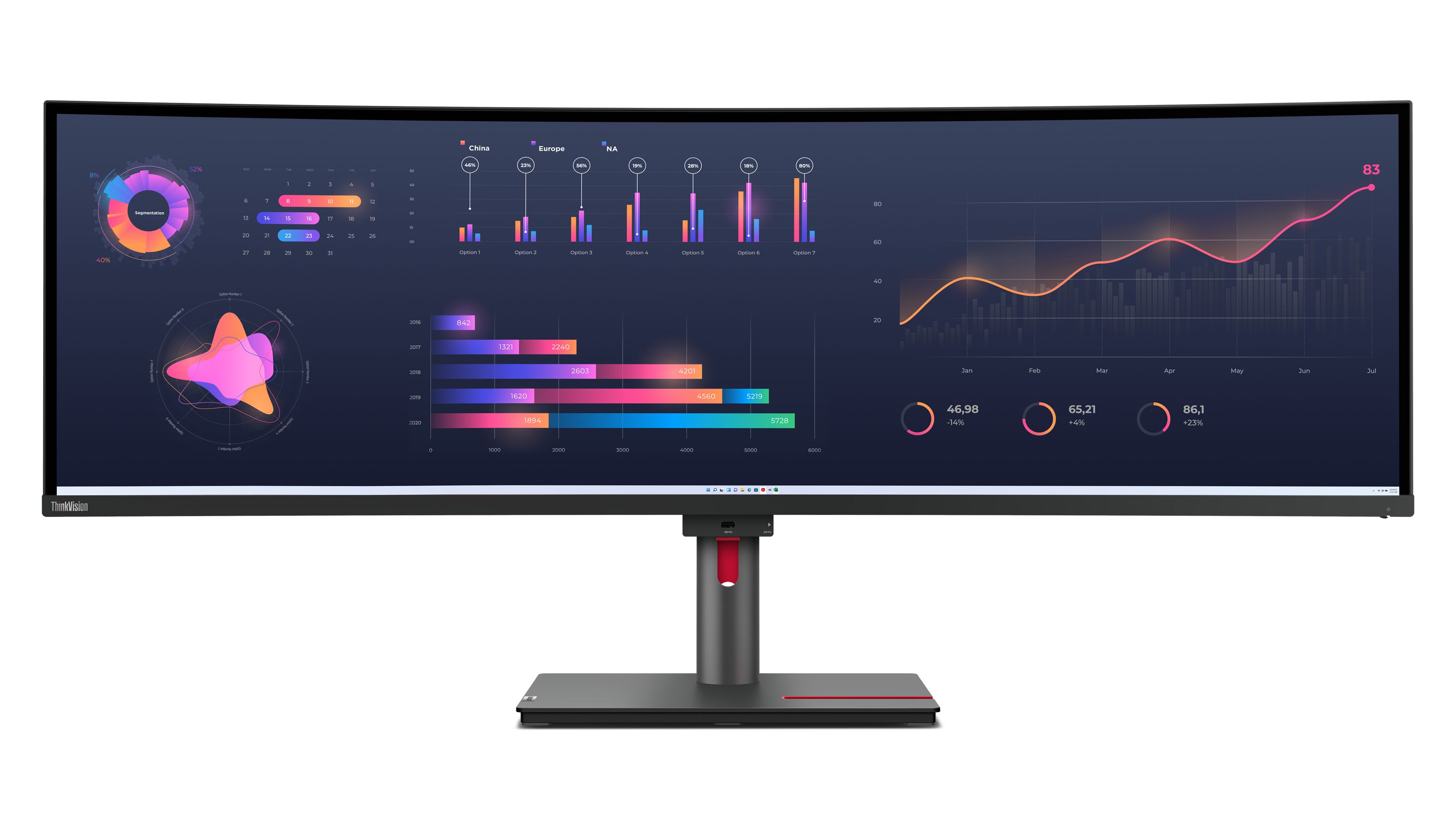 Lenovo ThinkVision P49w-30 49" DQHD Curved Monitor - 5120x1440, IPS, 60Hz, USB-C, Thunderbolt
