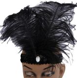 Faram Party Charleston hoofdband met veren - zwart - dames - jaren 20 - Twenties - feest thema