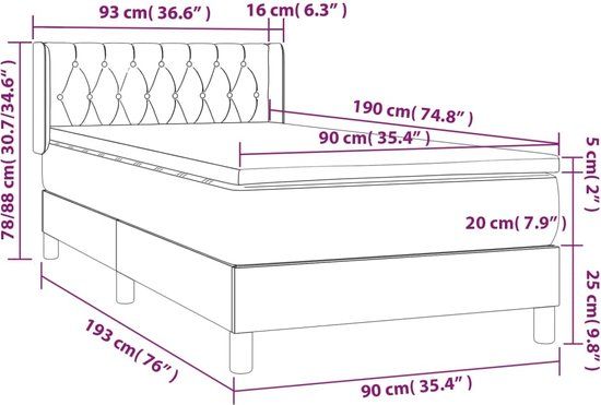 vidaXL Boxspring met matras stof zwart 90x190 cm