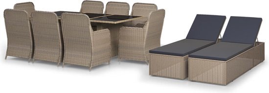 vidaXL 11-delige Tuinset poly rattan bruin